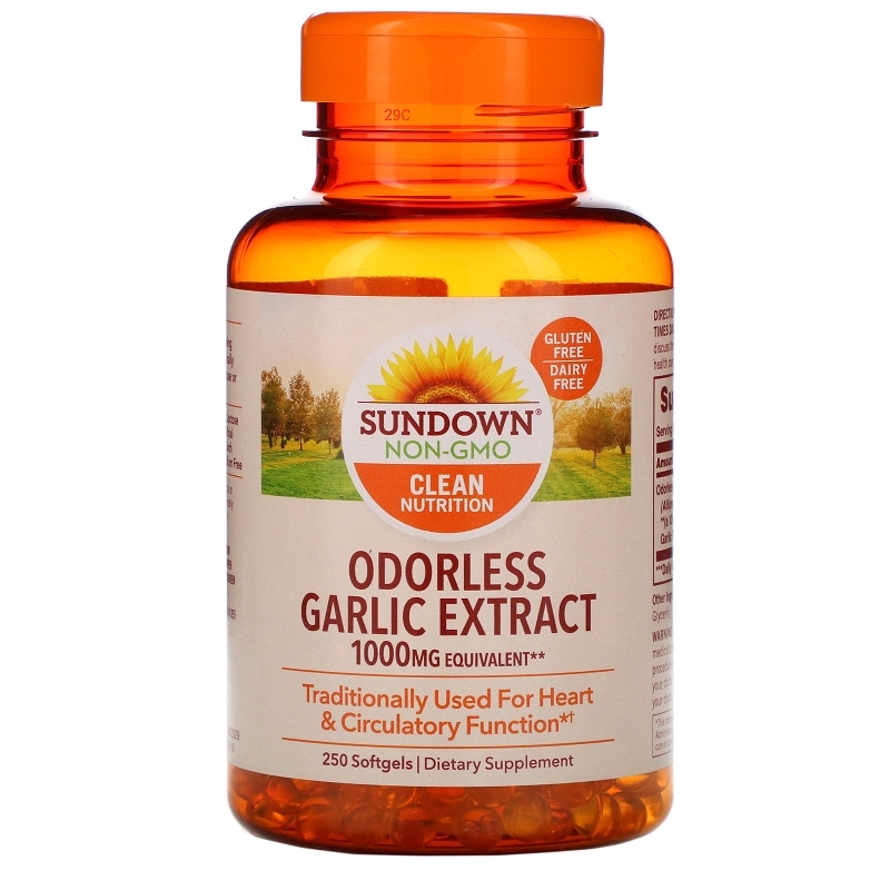 Sundown Naturals, Экстракт чеснока без запаха, 1000 мг, 250 мягких таблеток