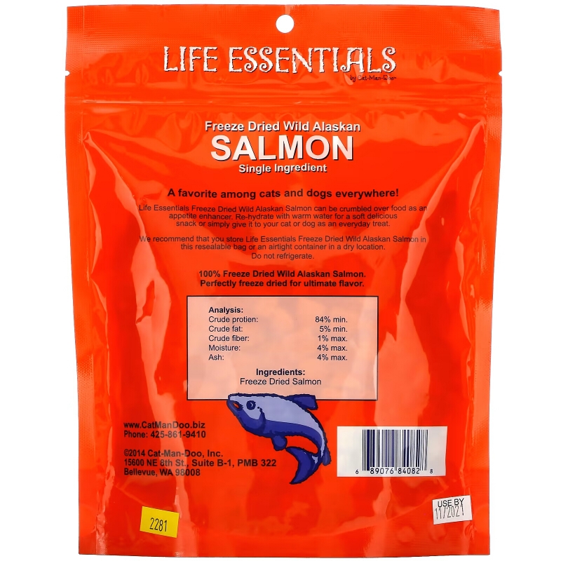 Cat-Man-Doo, Life Essentials, Freeze Dried Wild Alaskan Salmon, For Cats and Dogs, 5 oz (142 g)