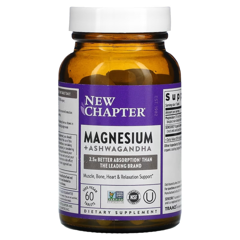 New Chapter, Magnesium + Ashwagandha, 60 Vegan Tablets