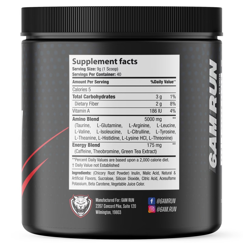 6AM Run, Marathon, Advanced Amino + Preworkout Formula, Raspberry Iced Tea, 12.7 oz (360 g)