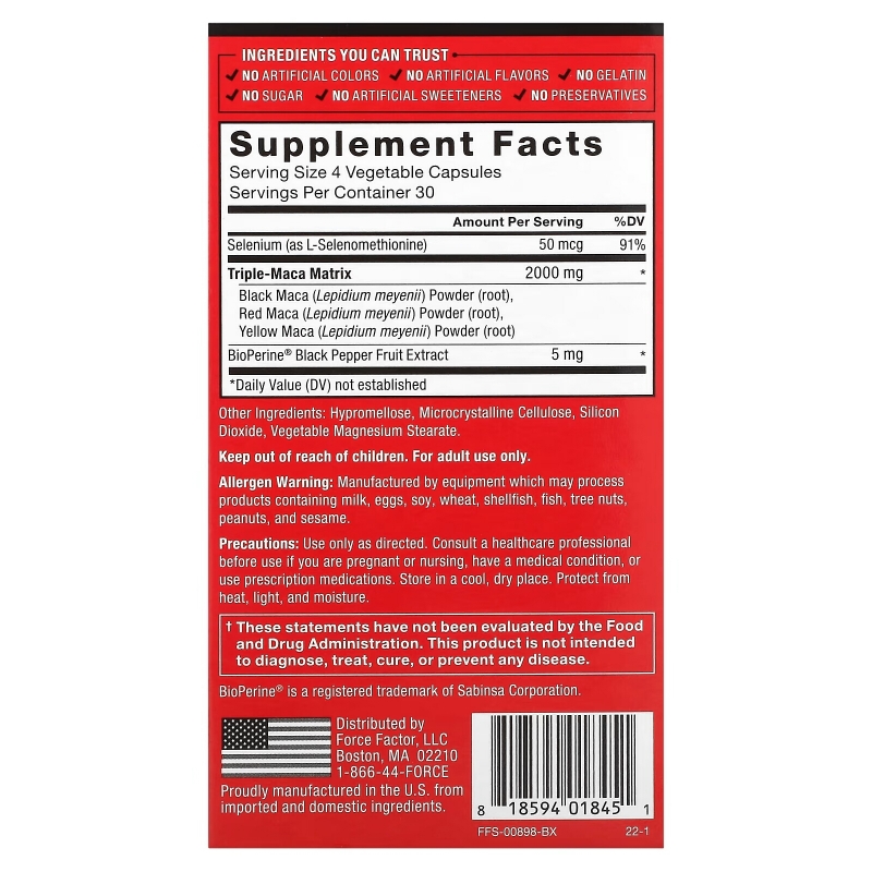 Force Factor, Fundamentals, Maca Max, 500 mg, 120 Vegetable Capsules