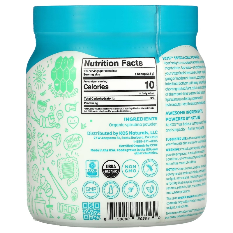 KOS, Organic Spirulina Powder, 13.5 oz (381.5 g)