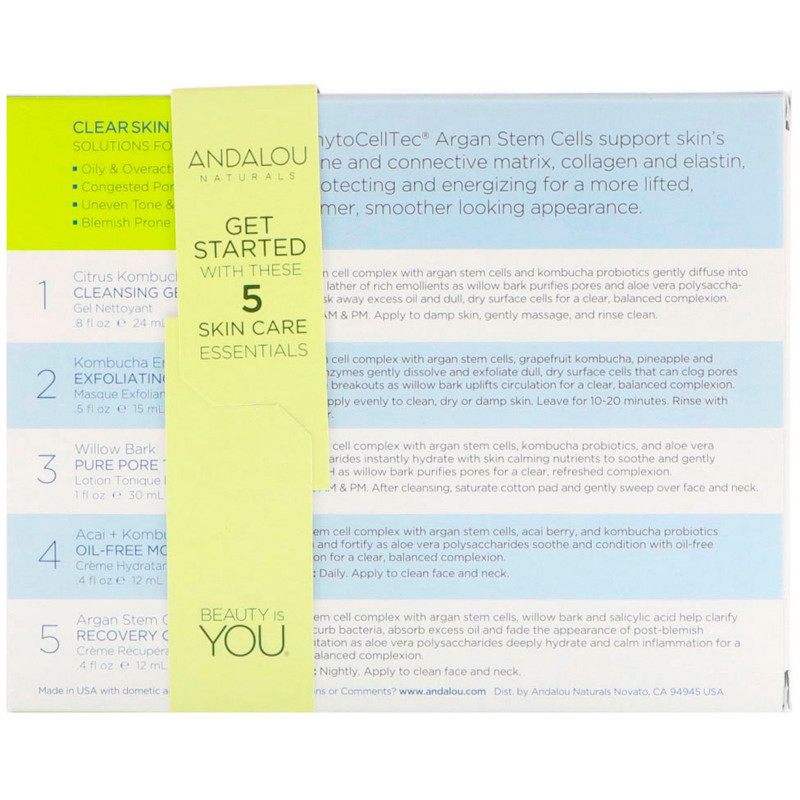 Andalou Naturals Get Started Clarifying Основы ухода за кожей, для питания и увлажнения кожи лица, Набор из 5 штук