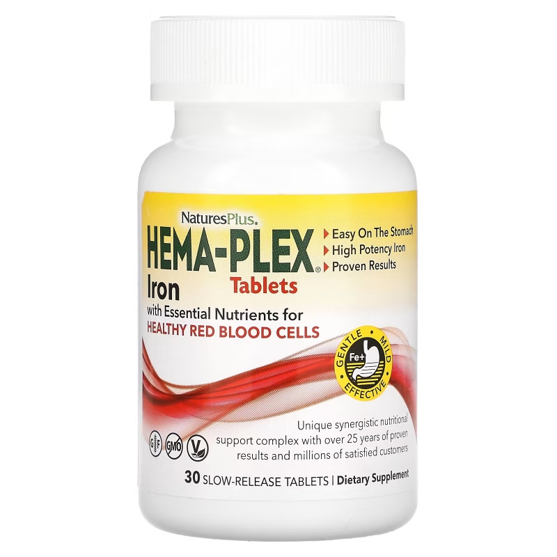 NaturesPlus, Hema-Plex, Iron with Essential Nutrients for Healthy Red Blood Cells, 30 Slow Release Tablets